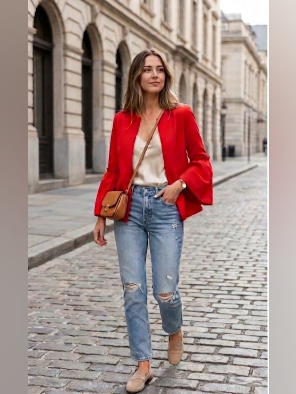 Zara Red Bell-Sleeve Open Front Jacket